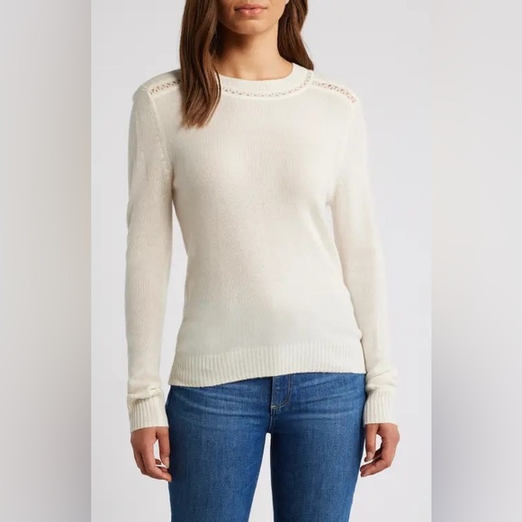 Griffen cashmere Sweaters - GRIFFEN 
Open Stitch Trim Wool & Cashmere Sweater - Ivory